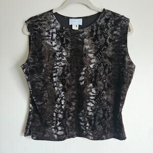 Hanky Panky Iridescent Velvet Snakeskin Sleeveless Top, Sz L, Blk, Brown, Silver